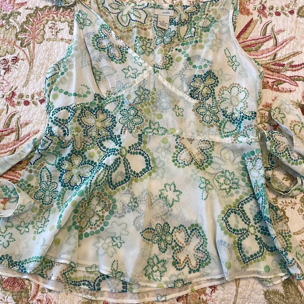 Anthropologie Top- Cream, Green, Tan size 10